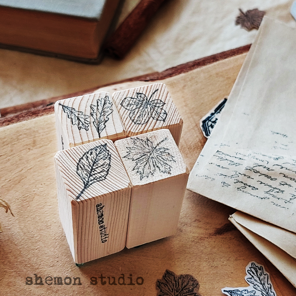 پک چهارتایی مهر های چوبی طرح برگ پاییز