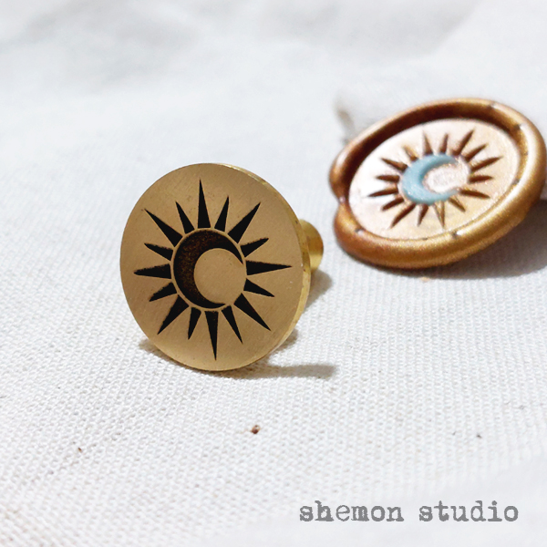 مهر برنجی دو سانتی ماه و خورشید